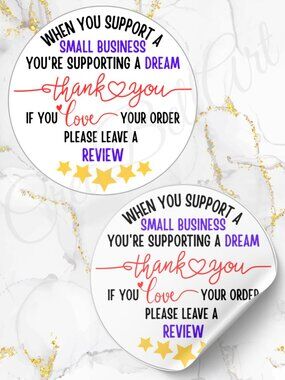 60 Personalized Review Thank You Stickers 2 inch Glossy